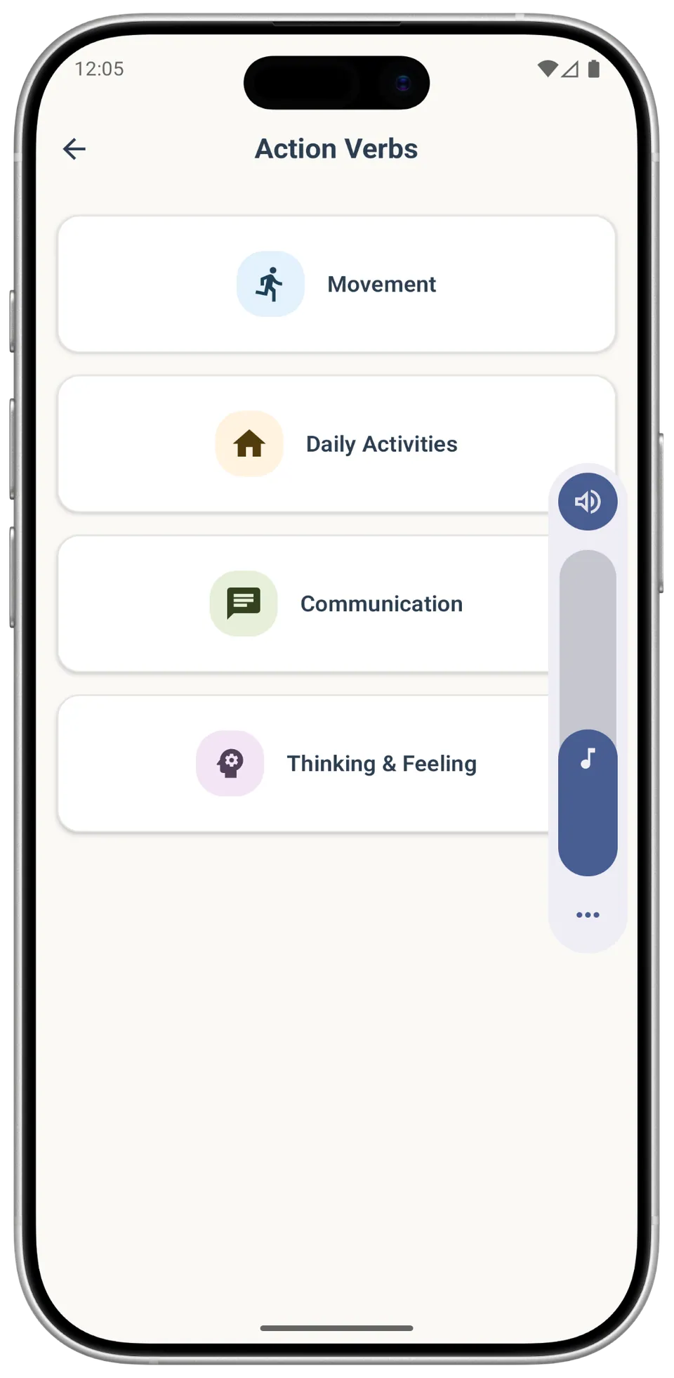 Incluve on a phone: action verbs