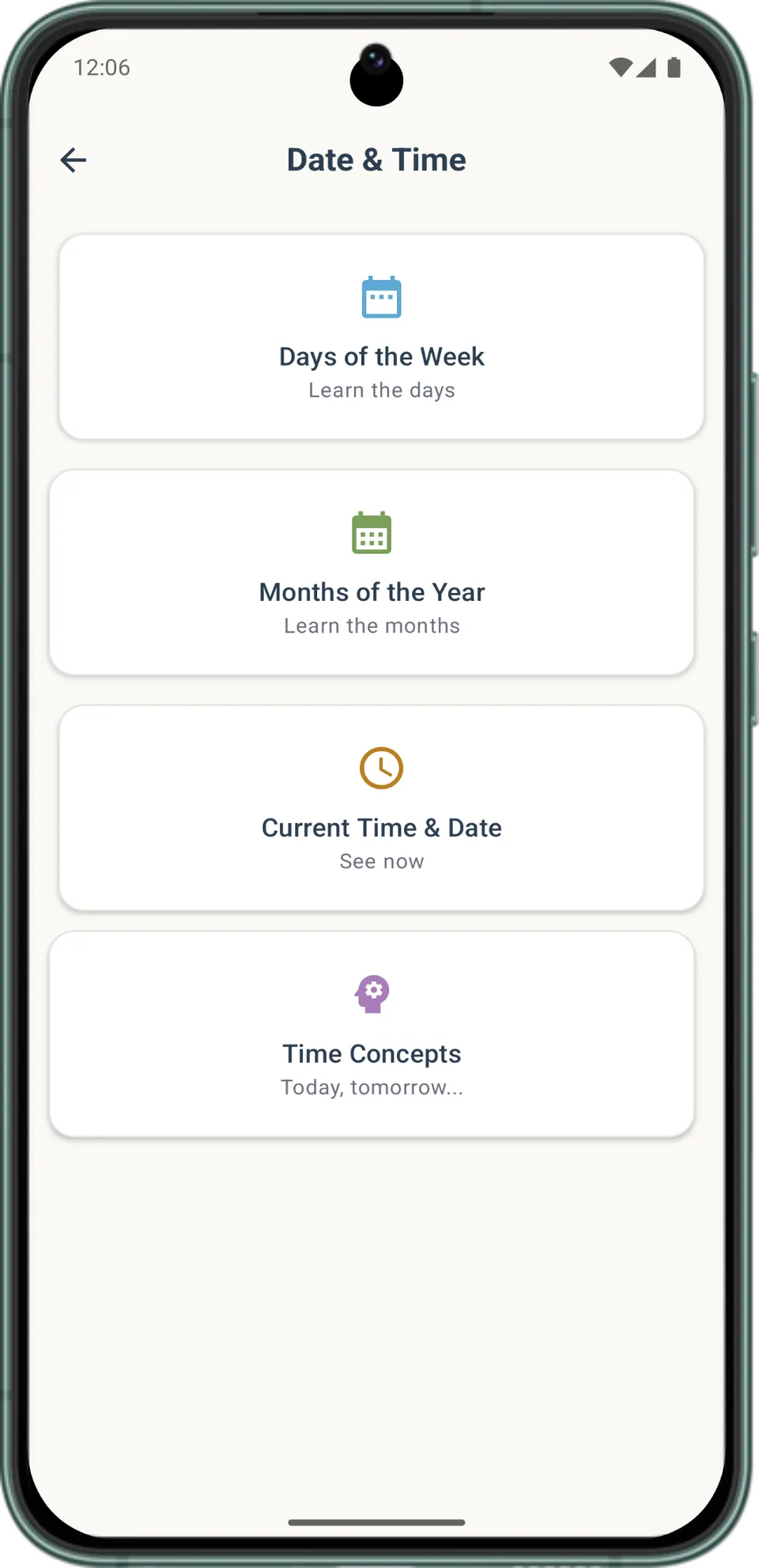 Incluve on a phone: date and time