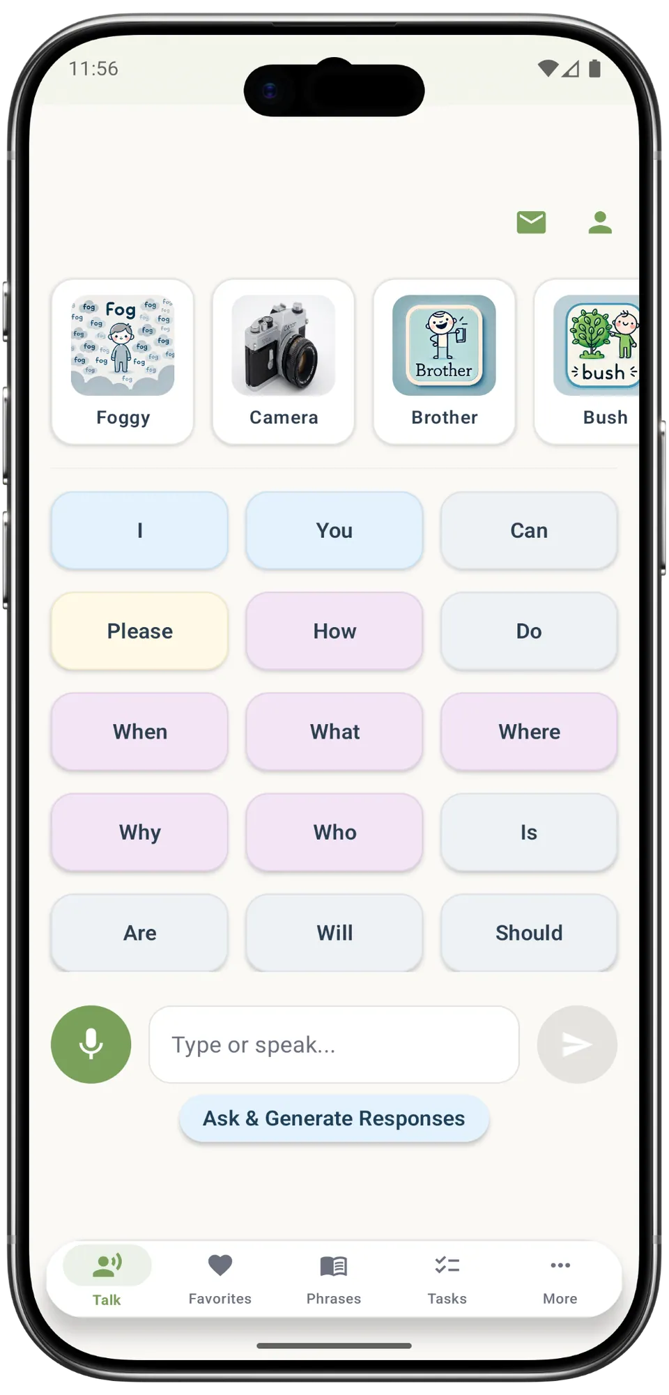 Incluve on a phone: start a sentence
