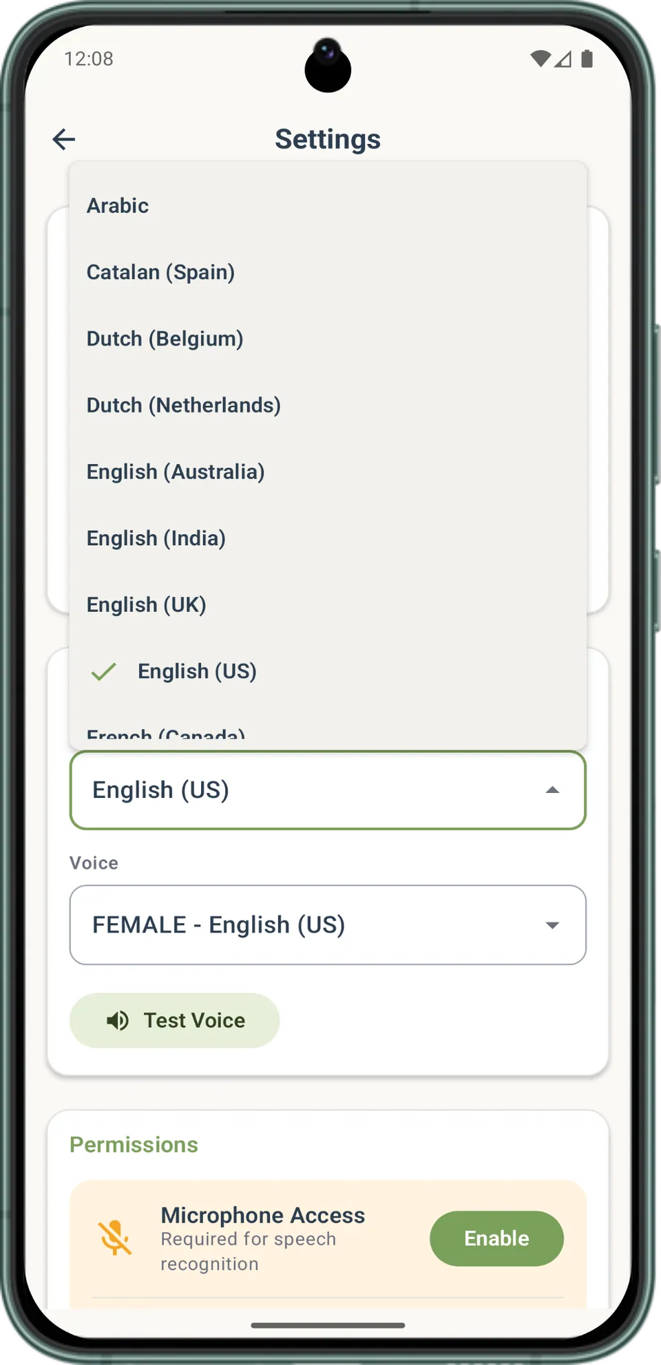 Incluve on a phone: settings