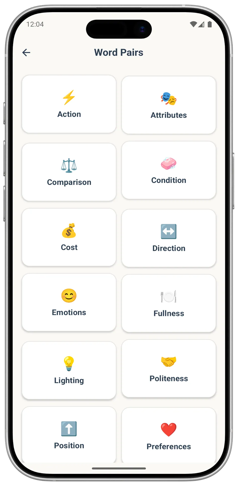 Incluve on a phone: word pairs