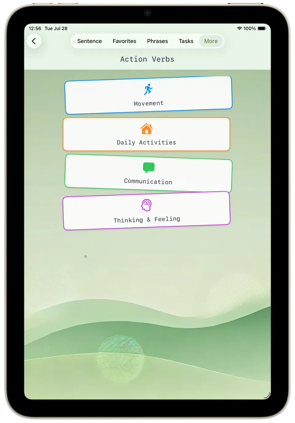 Incluve on a tablet: action verbs