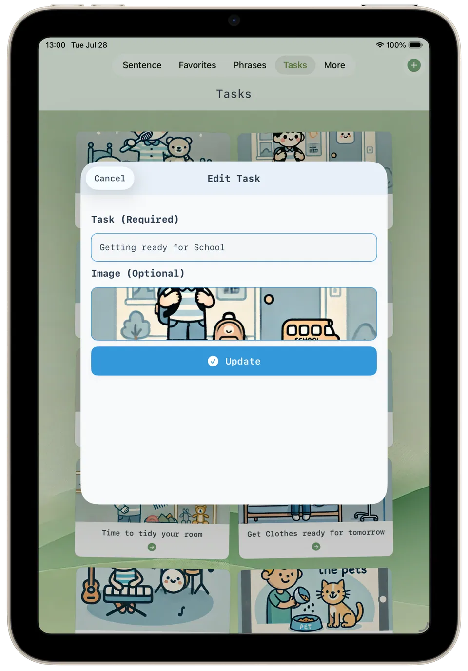 Incluve on a tablet: edit task