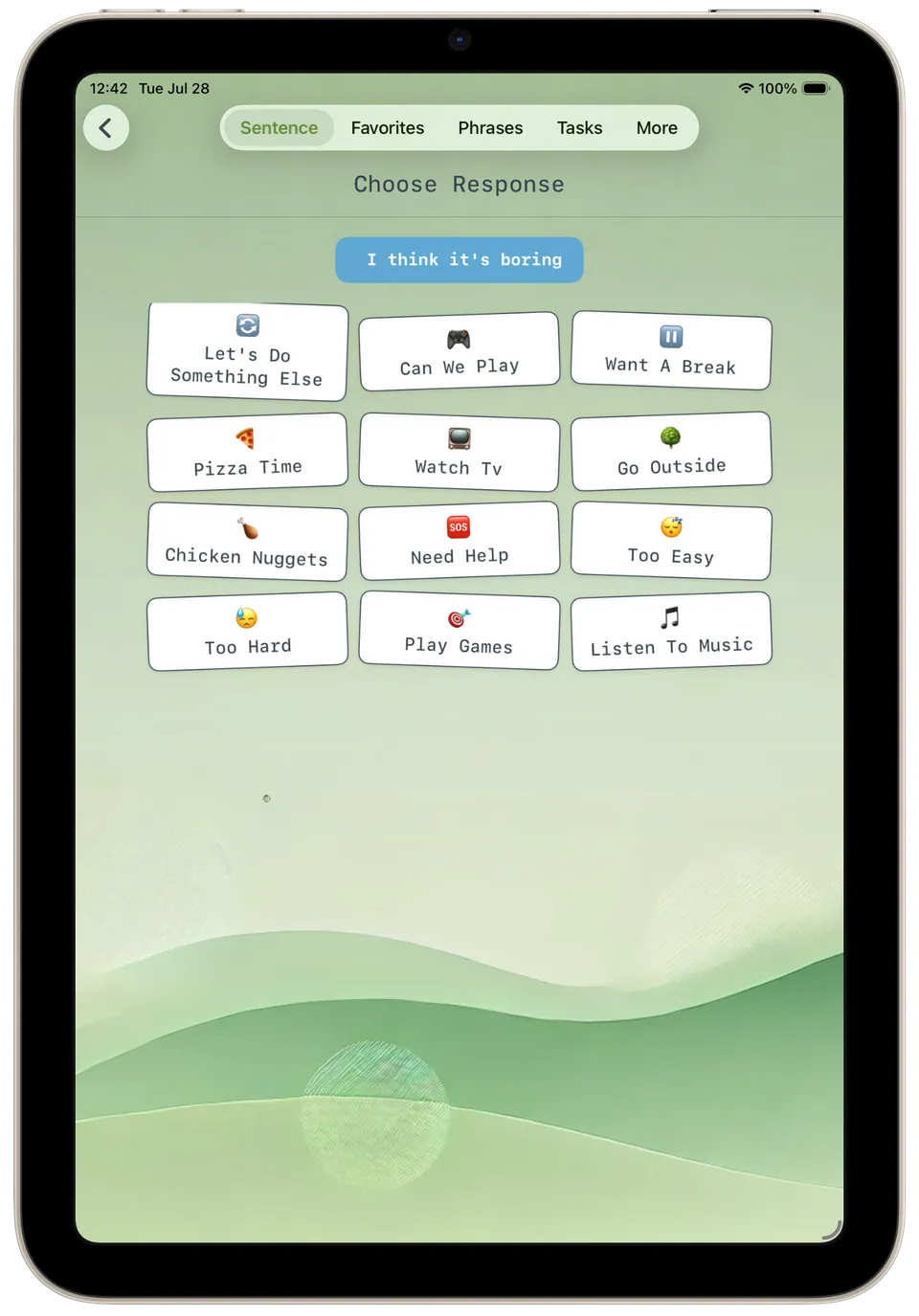 Incluve on a tablet: final choice sentence