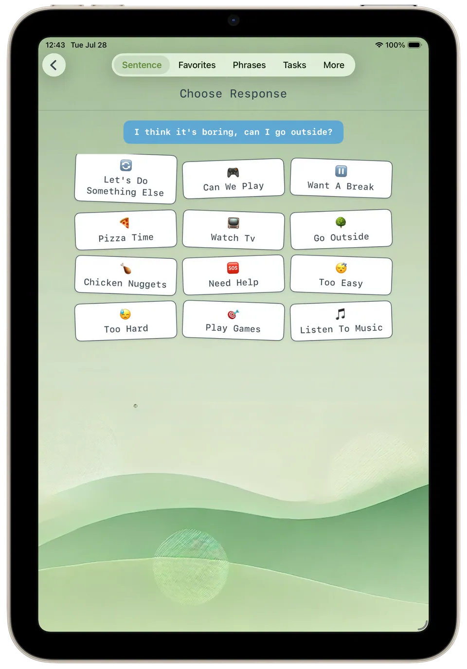 Incluve on a tablet: final response sentence