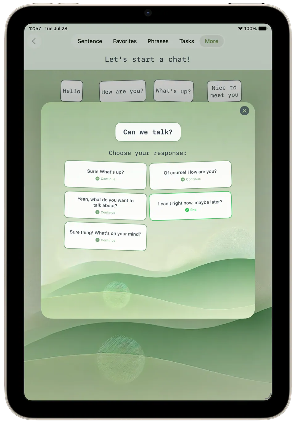 Incluve on a tablet: intelligent chat