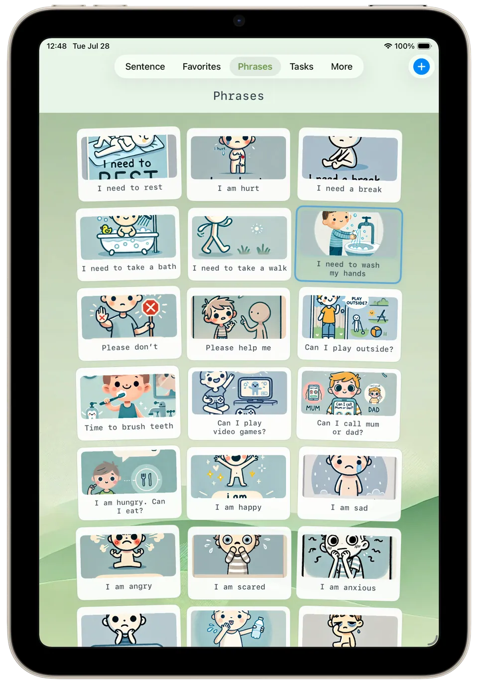 Incluve on a tablet: phrases