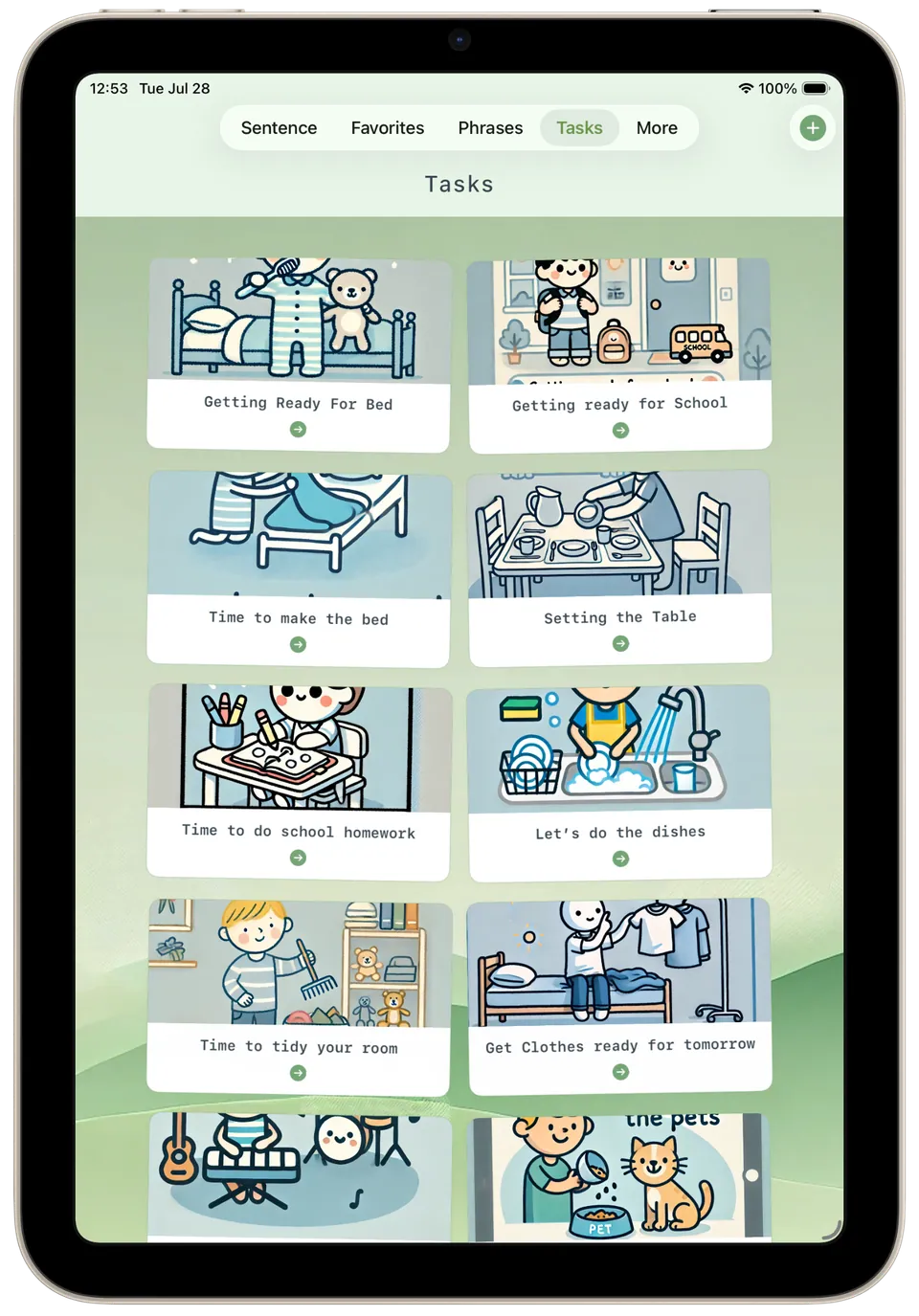 Incluve on a tablet: tasks