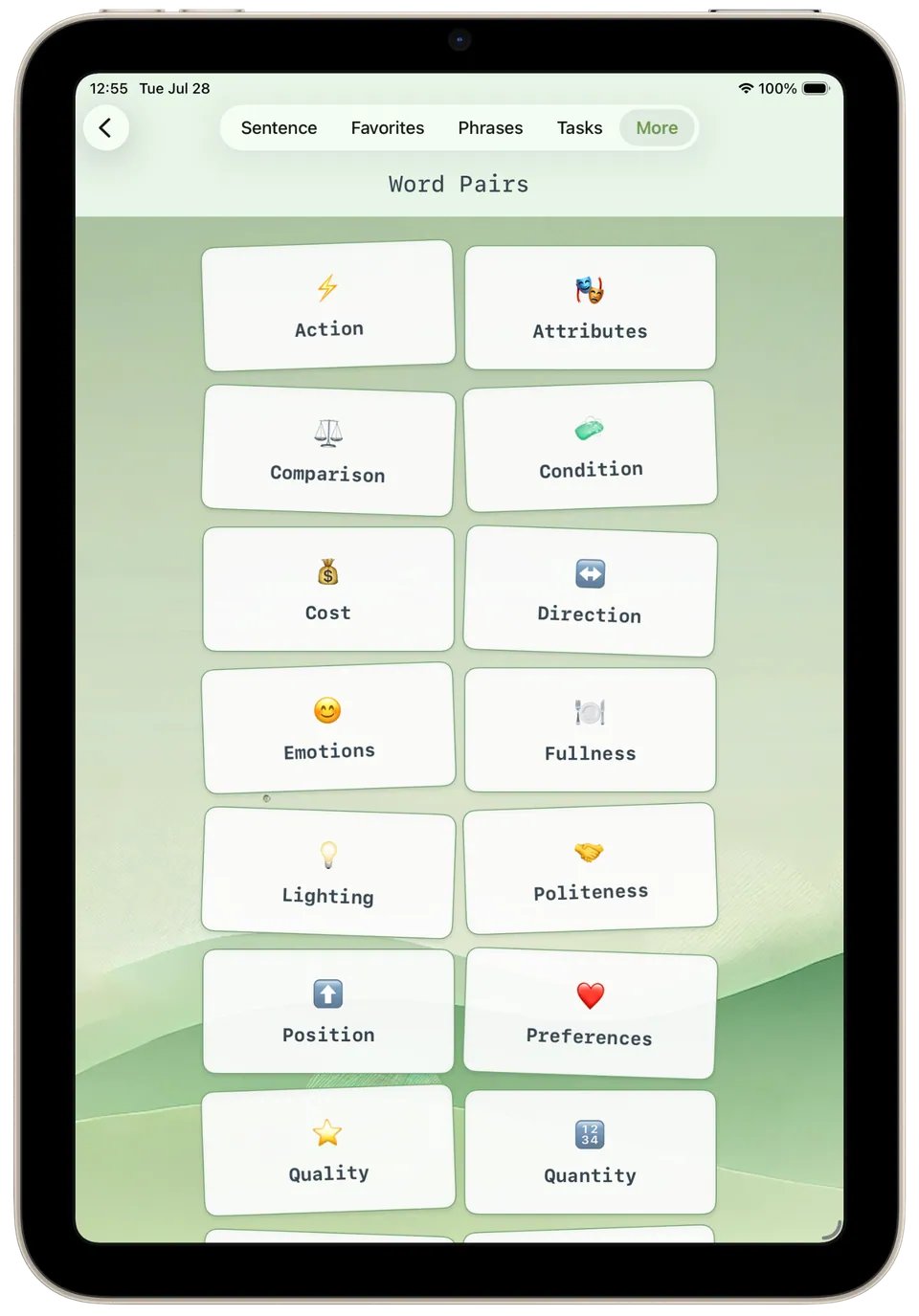 Incluve on a tablet: word pairs